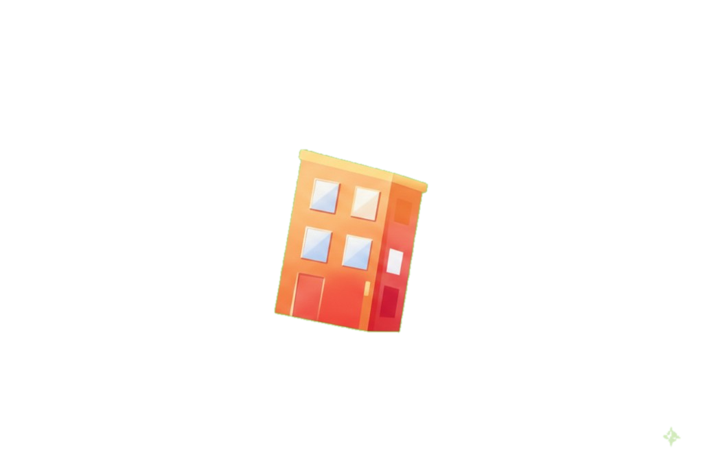 Floating orange building illustration