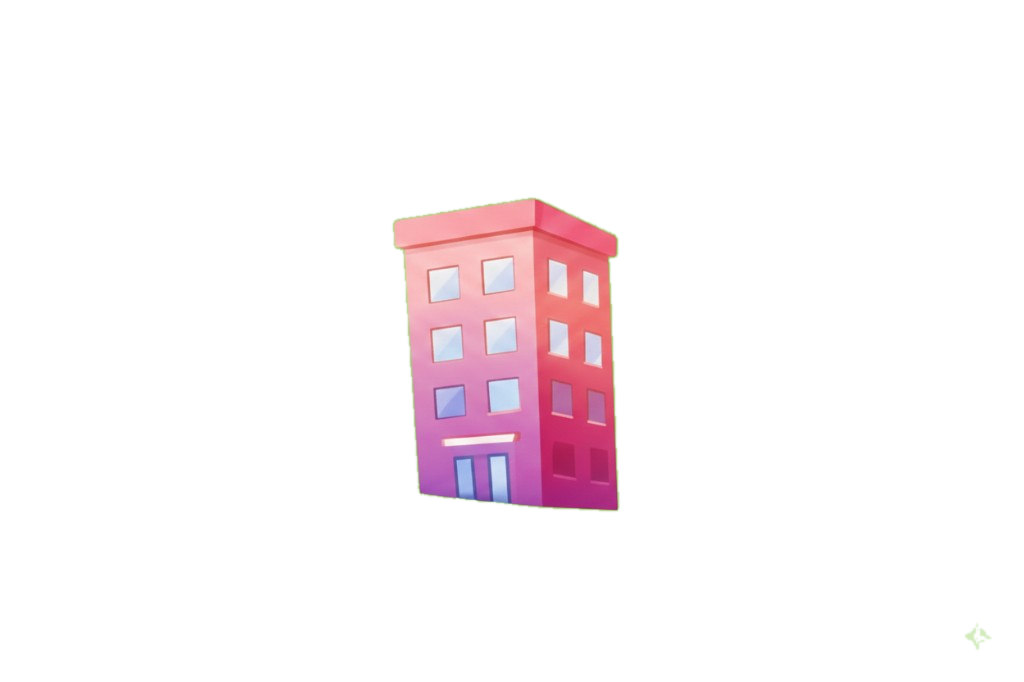 Floating pink apartment illustration